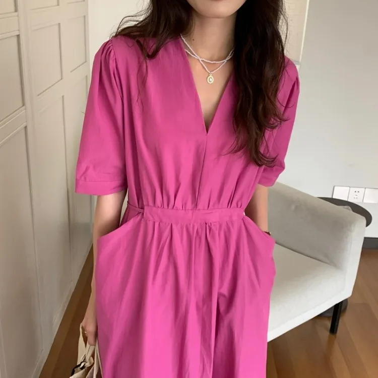 New 2021 Women Summer Dresses High Waist V Neck Minimalist Korean Lace Up Pockets Elegant Wild Lady Long Dress
New 2021 Women Summer Dresses High Waist V Neck Minimalist Korean Lace Up Pockets Elegant Wild Lady Long Dress