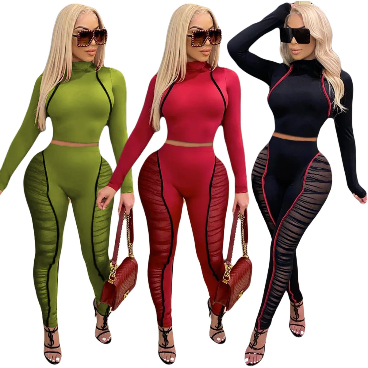 Fitness turtleneck Crop Tops Pants Sporty Spring/autumn Women Mesh Patchwork Activewear Two 2 Piece Set
Fitness turtleneck Crop Tops Pants Sporty Spring/autumn Women Mesh Patchwork Activewear Two 2 Piece Set