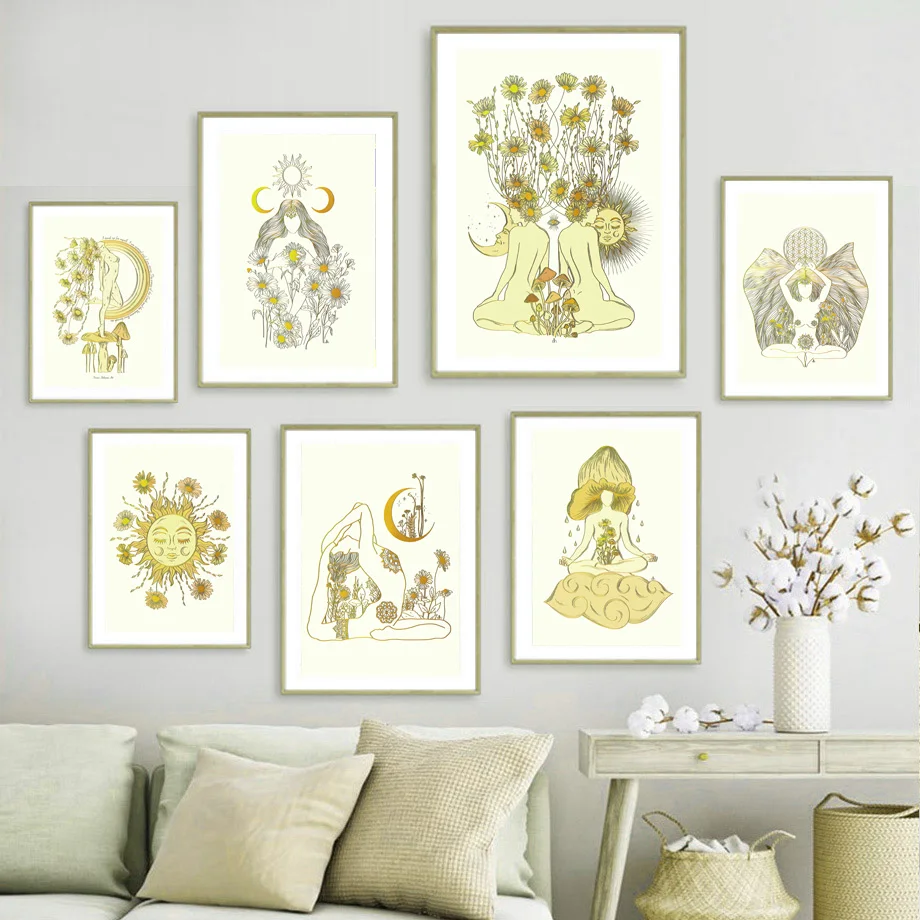 Wall Art Prints Canvas Painting Gold Divine Feminine Floral Sun Meditation Bohemian Nordic Poster Decor Pictures For Living Room
Wall Art Prints Canvas Painting Gold Divine Feminine Floral Sun Meditation Bohemian Nordic Poster Decor Pictures For Living Room