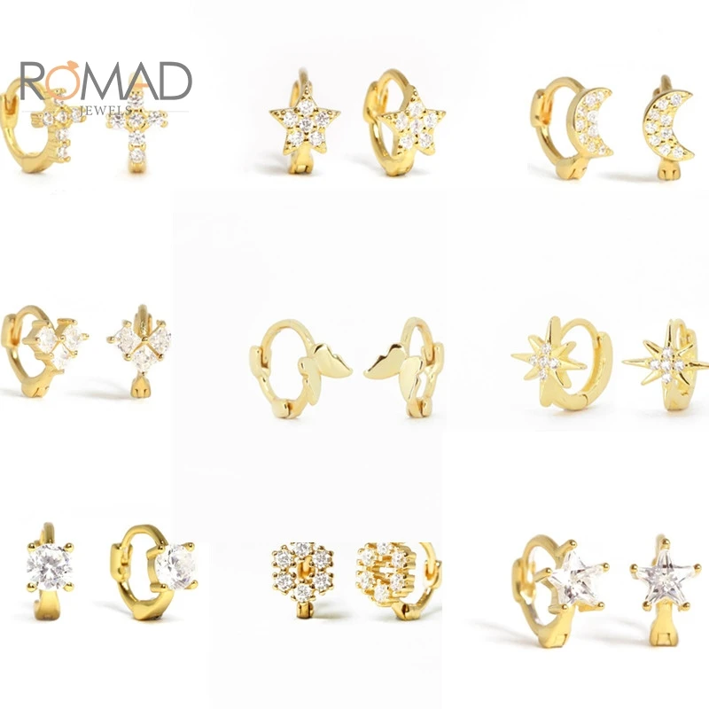 Серьги-кольца ROMAD из серебра 925 пробы с цирконом 6 мм | Украшения и аксессуары