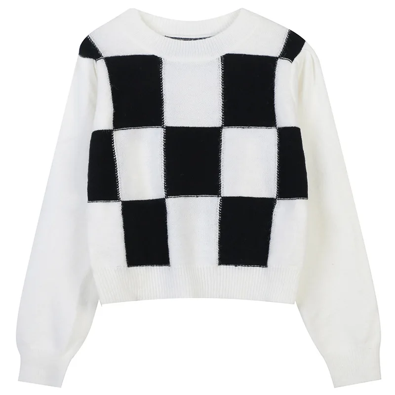 Women Clothes 2021 Korean Fashion Autumn Pullover Sweater O-Neck Long Sleeve Plaid Knitted Cropped Sweater for Women
Women Clothes 2021 Korean Fashion Autumn Pullover Sweater O-Neck Long Sleeve Plaid Knitted Cropped Sweater for Women
