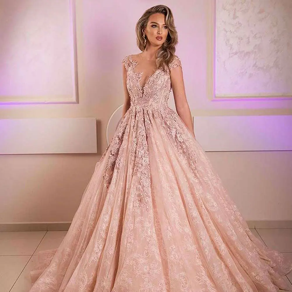 Best Selling Rose Pink O Neck Appliqued Beaded Cap Sleeve Floor Length Lace Prom Dresses Woman Summer Party Gown Saudi Arabia
Best Selling Rose Pink O Neck Appliqued Beaded Cap Sleeve Floor Length Lace Prom Dresses Woman Summer Party Gown Saudi Arabia
