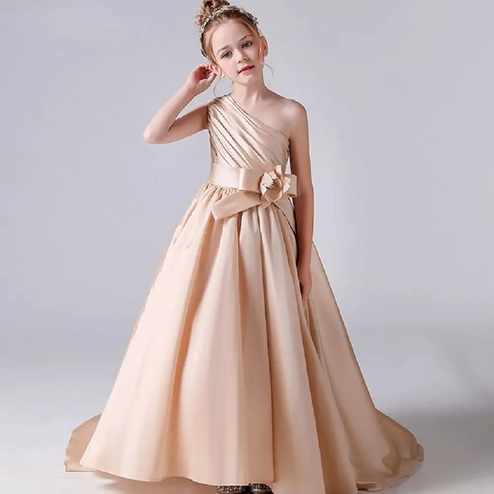 Champagne Satin Flower Girl Dresses One Shoulder Girl Wedding Party Dress Ball Gown Girl Princess Dress Formal Dress 
Champagne Satin Flower Girl Dresses One Shoulder Girl Wedding Party Dress Ball Gown Girl Princess Dress Formal Dress
