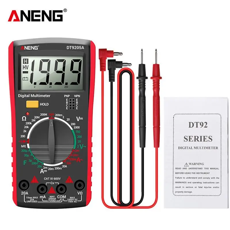 ANENG Multimeter DT9205A Handheld 1999 Counts Automotive Digital Tester Multimeter Manual Range ACDC Voltage Meter Detector Tool
ANENG Multimeter DT9205A Handheld 1999 Counts Automotive Digital Tester Multimeter Manual Range ACDC Voltage Meter Detector Tool