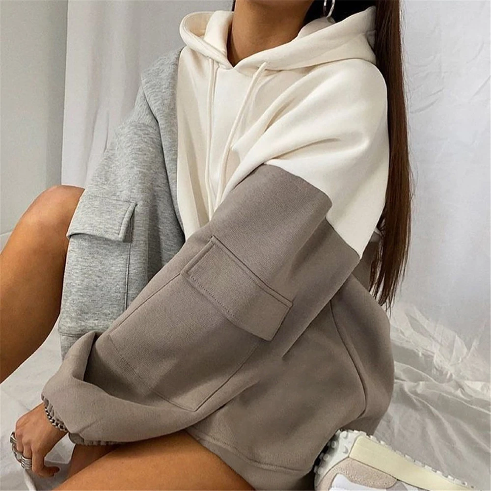 Tmustobe Hoodies Sweatshirt Women Loose Patchwork Pullover Autumn Winter New Pockets Streetwear Fashion Sexy Casual Sweatshirt
Tmustobe Hoodies Sweatshirt Women Loose Patchwork Pullover Autumn Winter New Pockets Streetwear Fashion Sexy Casual Sweatshirt