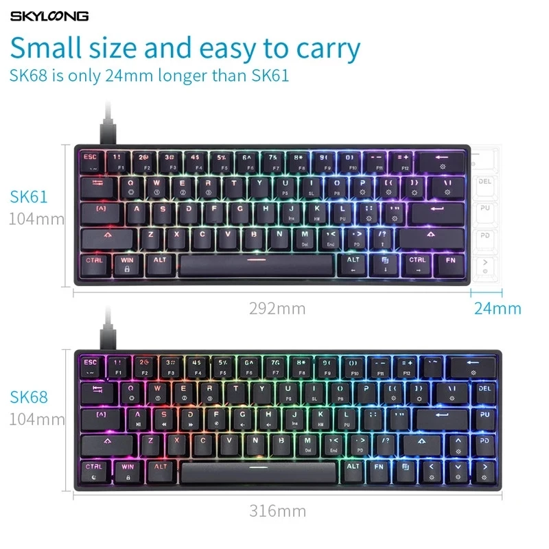 SKYLOONG GK68S Gamer Mechanical Keyboard Mini Hot Swap ABS keycaps bluetooth wireless Gateron Axis RGB Backlit Game Accessories
SKYLOONG GK68S Gamer Mechanical Keyboard Mini Hot Swap ABS keycaps bluetooth wireless Gateron Axis RGB Backlit Game Accessories