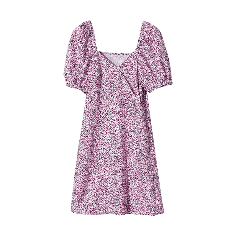 V-neck Women Dress Pink Floral Printing Sweet Short Puff Sleeve High Waist Lady Summer Robes
V-neck Women Dress Pink Floral Printing Sweet Short Puff Sleeve High Waist Lady Summer Robes