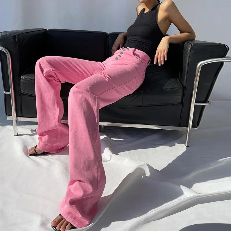 Ripped Women Jeans Straight Leg Button Fly Pink Denim Pants Streetwear Hollow Y2K Trousers High Waist Casual Fashion Clothing
Ripped Women Jeans Straight Leg Button Fly Pink Denim Pants Streetwear Hollow Y2K Trousers High Waist Casual Fashion Clothing