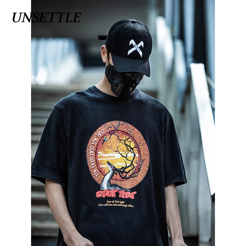 UNSETTLE 2020SS Harajuku футболки летние мужские/женские хип хоп Забавные с принтом Sun deer