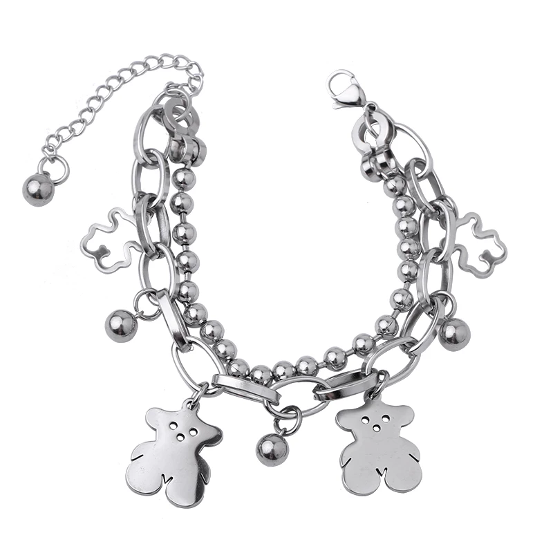 Kpop Fashion Bear Stainless Steel Bracelet For Women Punk Beaded Hand Chain Goth Bracelets Stainless Steel Jewelry Pulseras Gift 
Kpop Fashion Bear Stainless Steel Bracelet For Women Punk Beaded Hand Chain Goth Bracelets Stainless Steel Jewelry Pulseras Gift