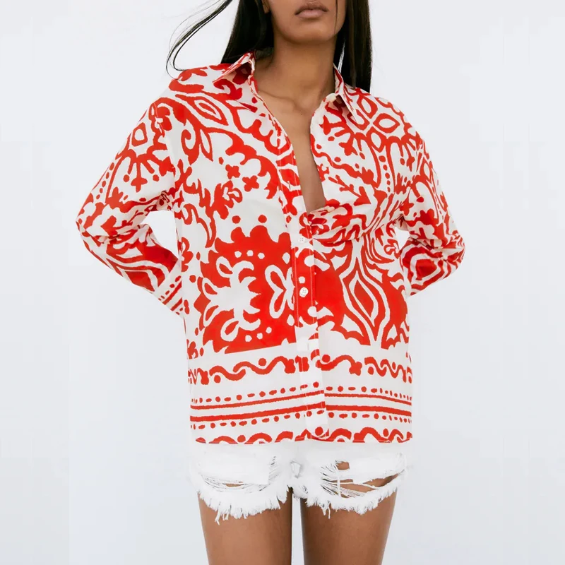Women Shirt Za 2021 Red Print Button Up Shirt Woman Vintage Long Sleeve Summer Blouse Asymmetric Hem Casual Blouses 
Women Shirt Za 2021 Red Print Button Up Shirt Woman Vintage Long Sleeve Summer Blouse Asymmetric Hem Casual Blouses