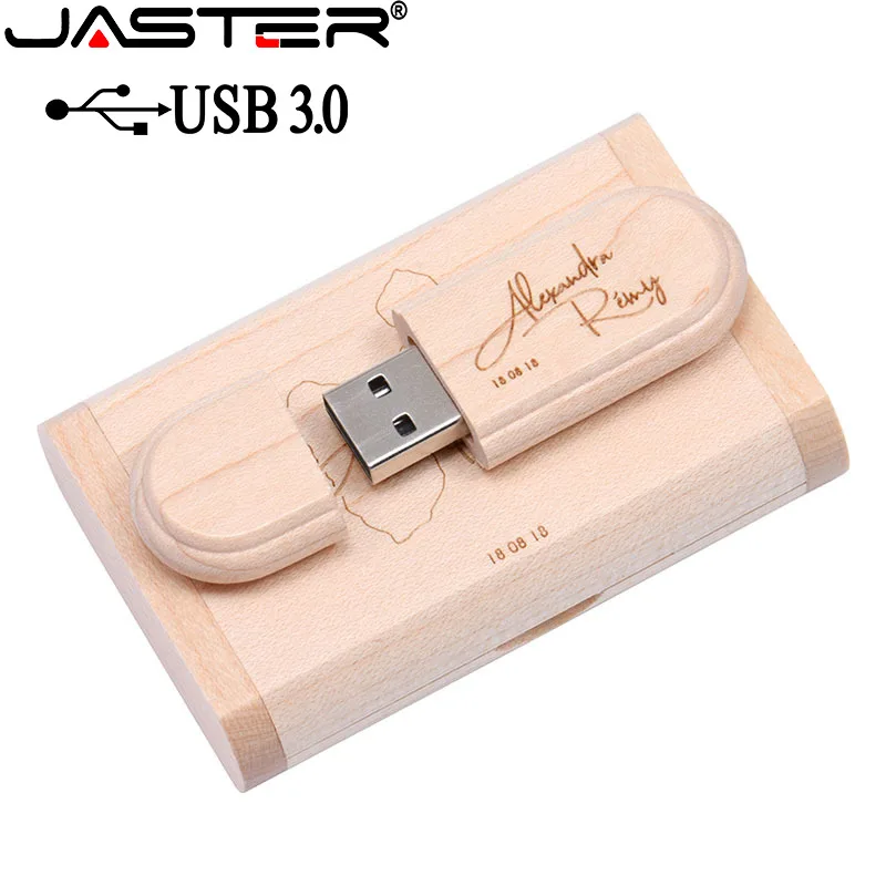 

JASTER USB 3.0 high speed customer LOGO Wooden USB flash drive Maple wood + box pendrive 4GB 8GB 16GB 32GB memory stick gifts
