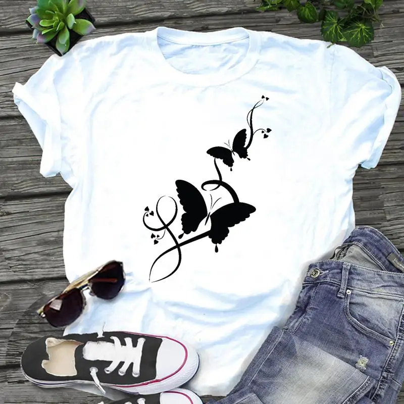 Женская футболка с мультяшным принтом, футболка с принтом бабочки и сердечек, 2021
Женская футболка с мультяшным принтом, футболка с принтом бабочки и сердечек, 2021