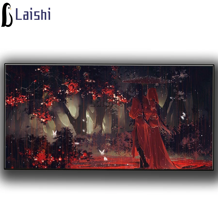 

Красный зонт любителей аниме картина, вышитая бисером Алмазная мозаика камни в форме ромба Набор для рисования с круглыми камнями и полотном с вышивкой комплекты, украшение для дома