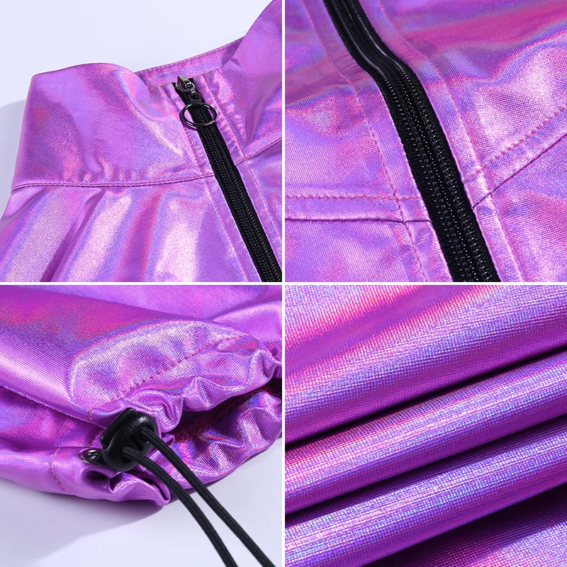 Tossy 2021 New Women's Clubwear Jacket Long Sleeve Laser Metallic Zipper Hooded Crop Jacket Outwear Autumn Purple Casual Coat
Tossy 2021 New Women's Clubwear Jacket Long Sleeve Laser Metallic Zipper Hooded Crop Jacket Outwear Autumn Purple Casual Coat