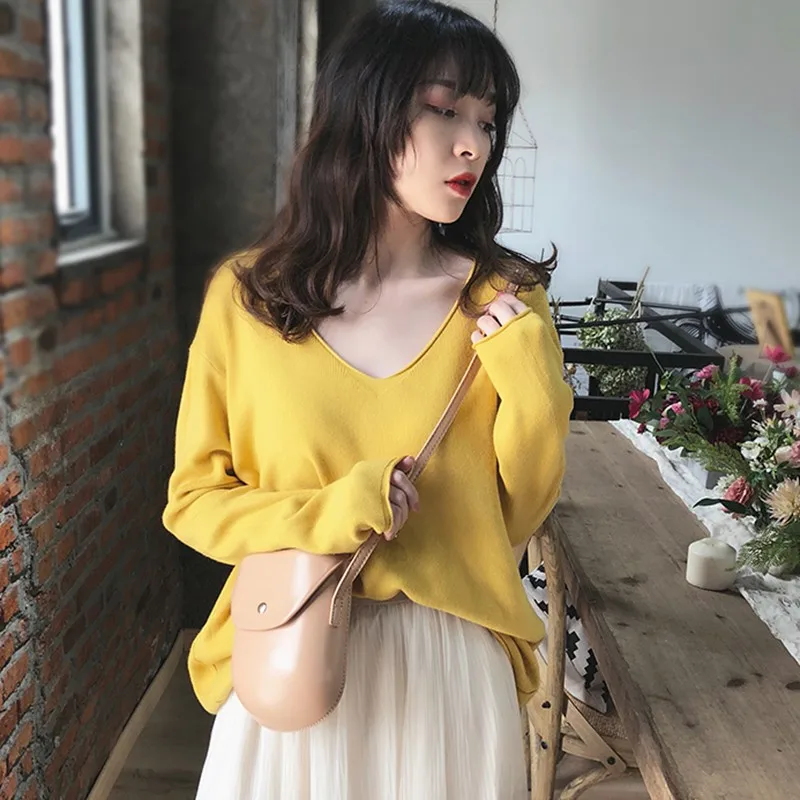 Sweet Women's Autumn Sweater Loose Lady Pullovers Knitted V-Neck Wild Long-Sleeved Solid Oversized Jumpers for Women
Sweet Women's Autumn Sweater Loose Lady Pullovers Knitted V-Neck Wild Long-Sleeved Solid Oversized Jumpers for Women