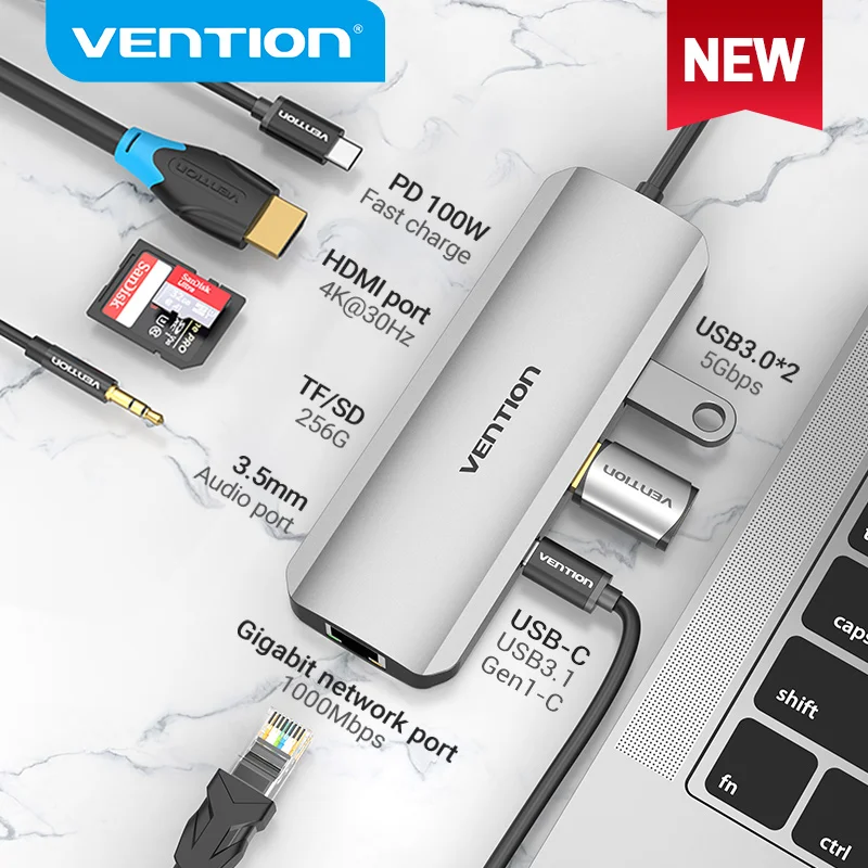 Vention USB C Hub Type 3 1 до 4K HDMI RJ45 PD 0 OTG адаптер док станция для MacBook Air Pro 2020 Huawei Mate 30 PC