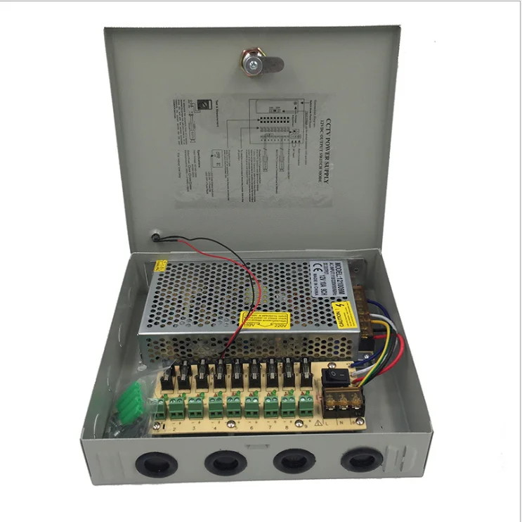 DC12V 10A switching power supply 9-way box 120W security surveillance camera LED street light switching power supply
DC12V 10A switching power supply 9-way box 120W security surveillance camera LED street light switching power supply
