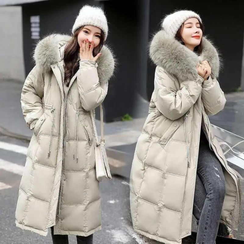 Down jacket women's winter middle and long knee length warm Chaobai duck down waist Parker women 
Down jacket women's winter middle and long knee length warm Chaobai duck down waist Parker women