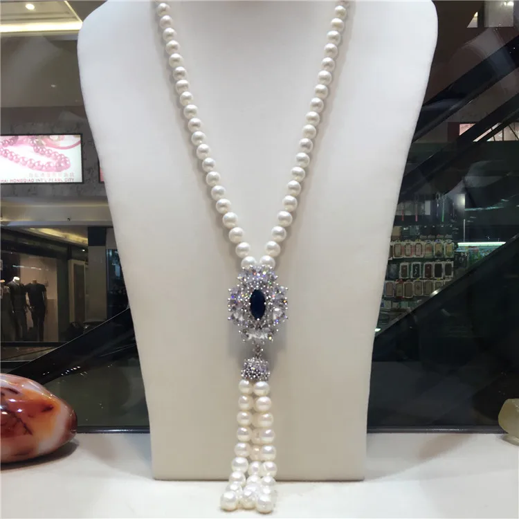 hot sell Natural 8-9mm freshwater pearl white long necklace Sweater chain tassel Micro inlay zircon clasp fashion jewelry
hot sell Natural 8-9mm freshwater pearl white long necklace Sweater chain tassel Micro inlay zircon clasp fashion jewelry