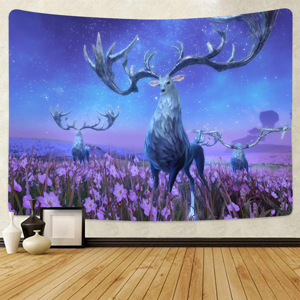 

Deer Tapestry Elk on National Forest Wall Art Hanging Animal Tapestries Home Decor for Bedroom Living Room Dorm