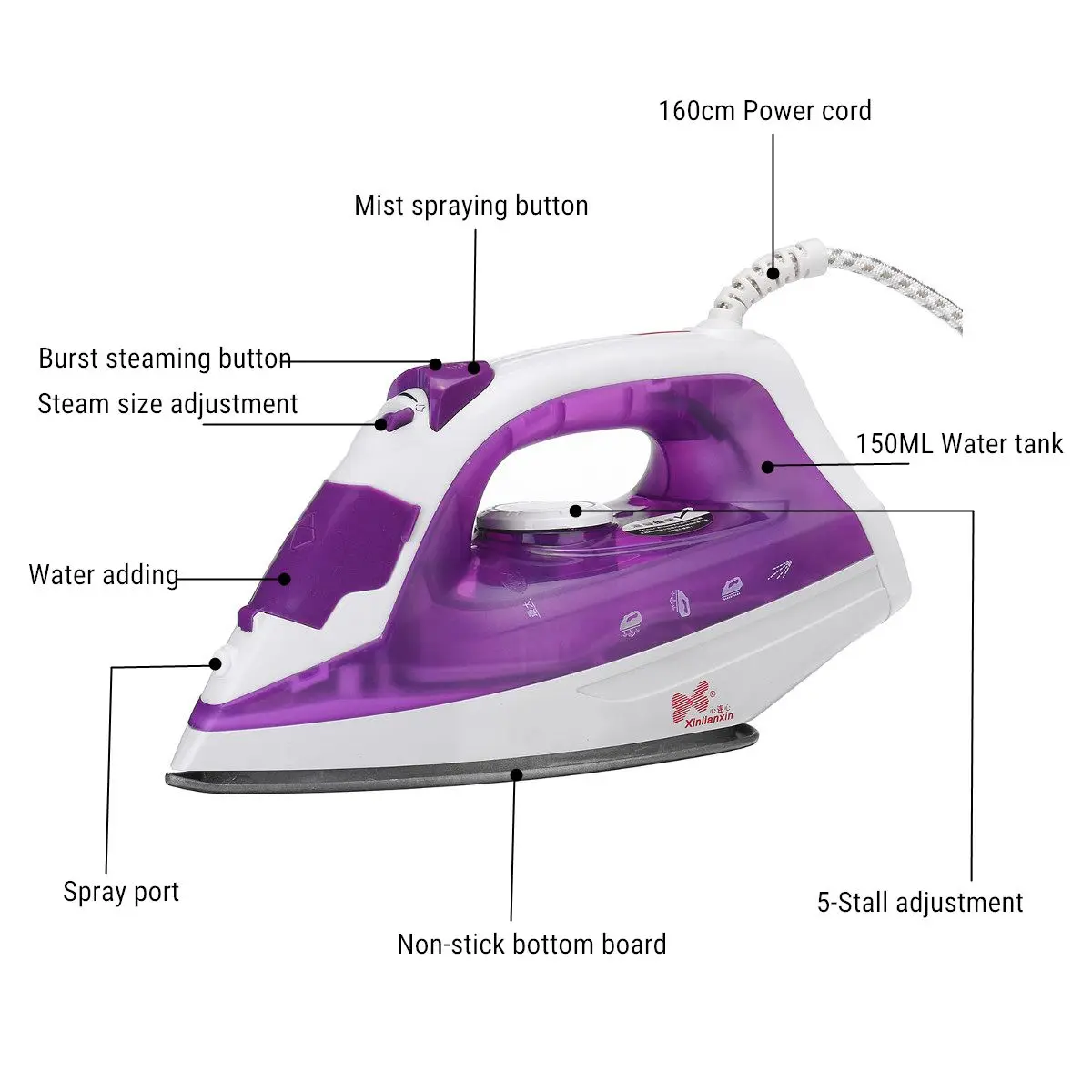 

150ML 220V Electric Garment Iron Adjustable Handheld Steam Irons Clothing Laundry Appliance Portable Ironing Machine 1600W