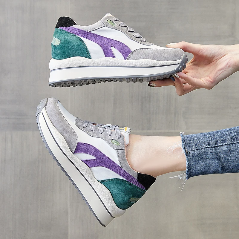 Ginchasio 2021 Women Chunky Sneakers Cow Suede Lace up Increasing Breathable Mesh Female Casual Comfortable Vulcanize Shoes
Ginchasio 2021 Women Chunky Sneakers Cow Suede Lace up Increasing Breathable Mesh Female Casual Comfortable Vulcanize Shoes