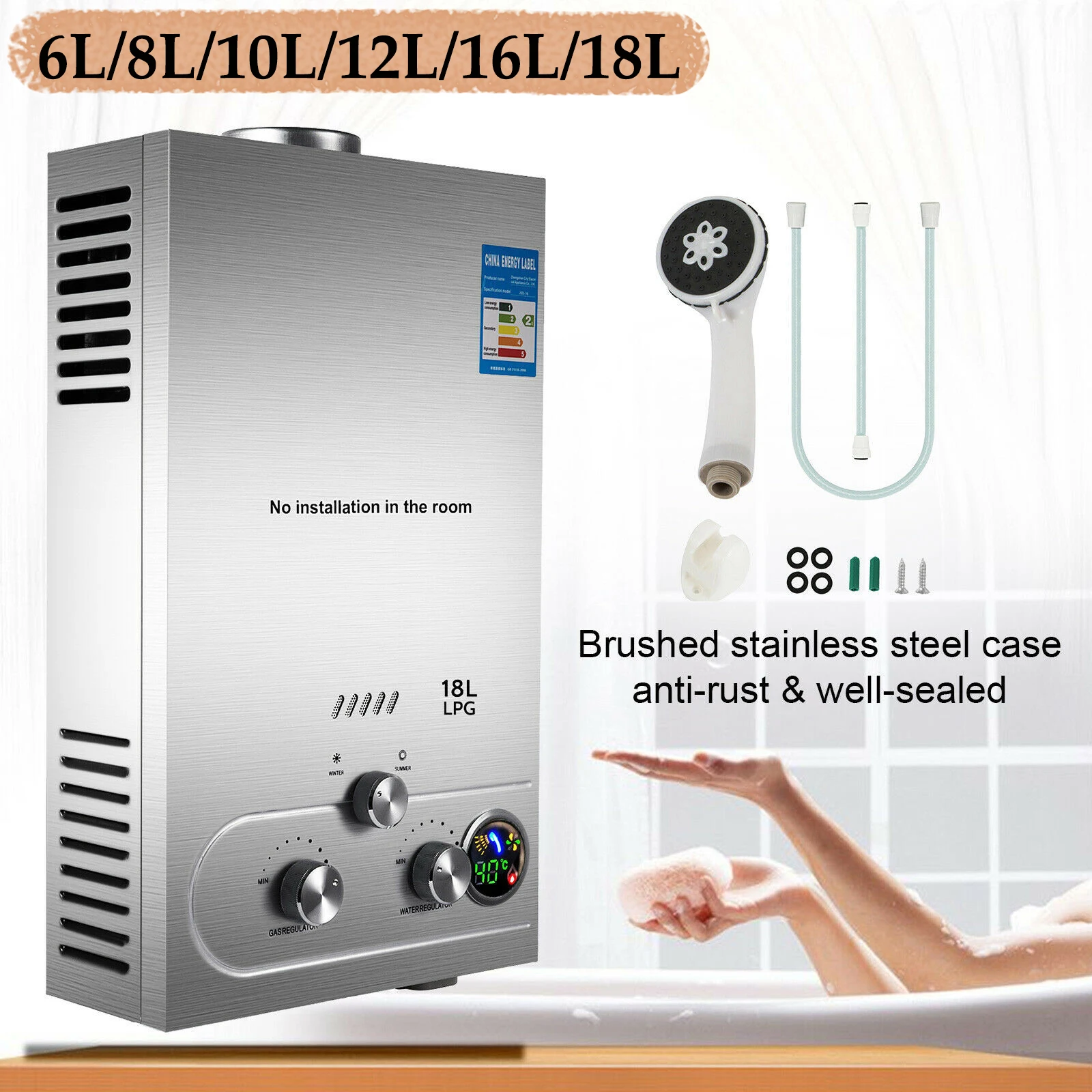 VEVOR Propane Gas LPG Tankless Hot Water Heater 6L-18L 4.8GPM Stainless Steel Propane On-Demand Gas Water Heat
VEVOR Propane Gas LPG Tankless Hot Water Heater 6L-18L 4.8GPM Stainless Steel Propane On-Demand Gas Water Heat