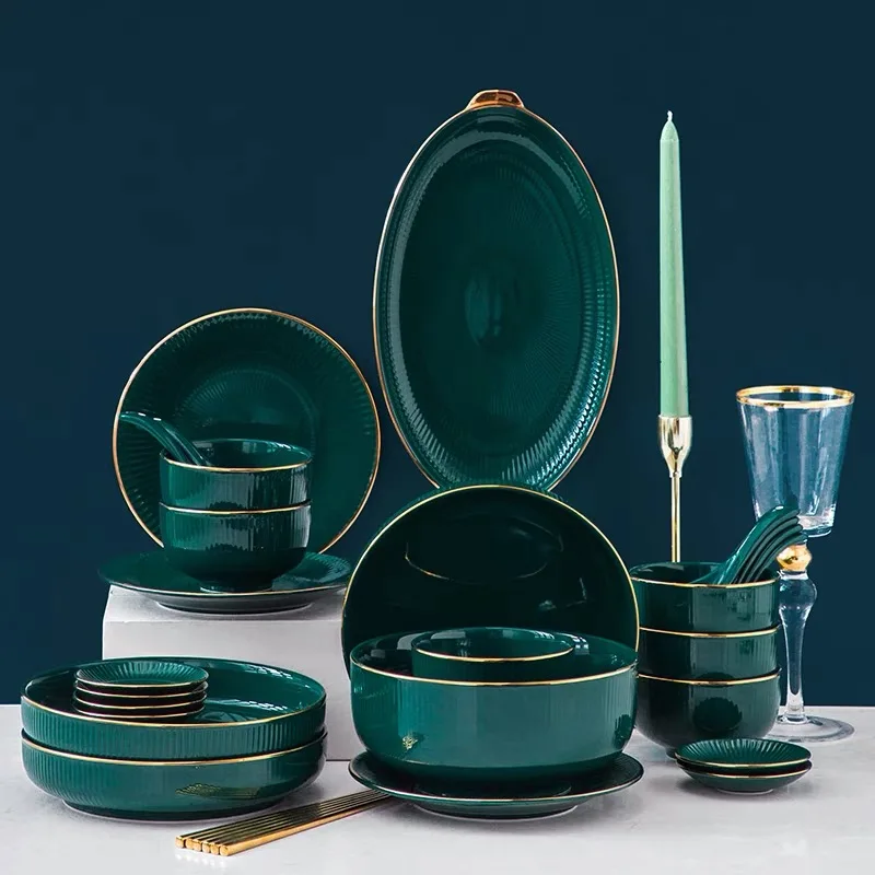 Green Porcelain Dinner Ceramic Dishes Plates Food Salad Soup Bowl Vertical Stripe Tableware Set 1/2/4/6/8 Person for Restaurant
Green Porcelain Dinner Ceramic Dishes Plates Food Salad Soup Bowl Vertical Stripe Tableware Set 1/2/4/6/8 Person for Restaurant