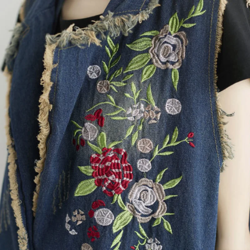 Women Autumn Ripped Denim Vest Coat Loose Embroidery Floral Oversize Long Waistcoat Fringed Casual Pocket Sleeveless Jacket
Women Autumn Ripped Denim Vest Coat Loose Embroidery Floral Oversize Long Waistcoat Fringed Casual Pocket Sleeveless Jacket