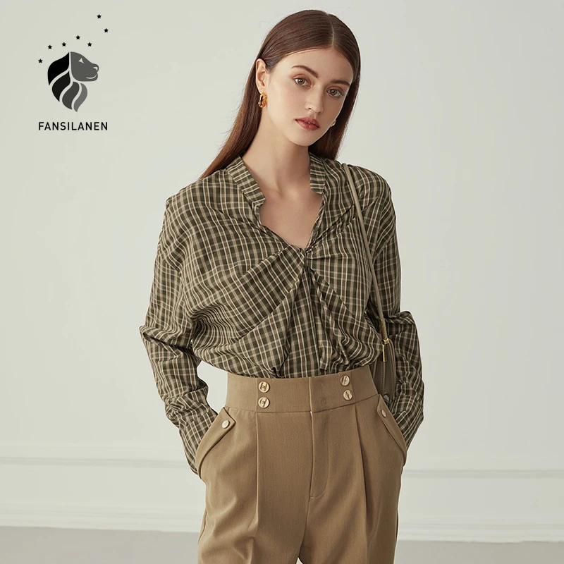 FANSILANEN Twist casaul plaid blouse shirt Women long sleeve streetwear blue stripe shirt Female v neck autumn vintage top 2020
FANSILANEN Twist casaul plaid blouse shirt Women long sleeve streetwear blue stripe shirt Female v neck autumn vintage top 2020