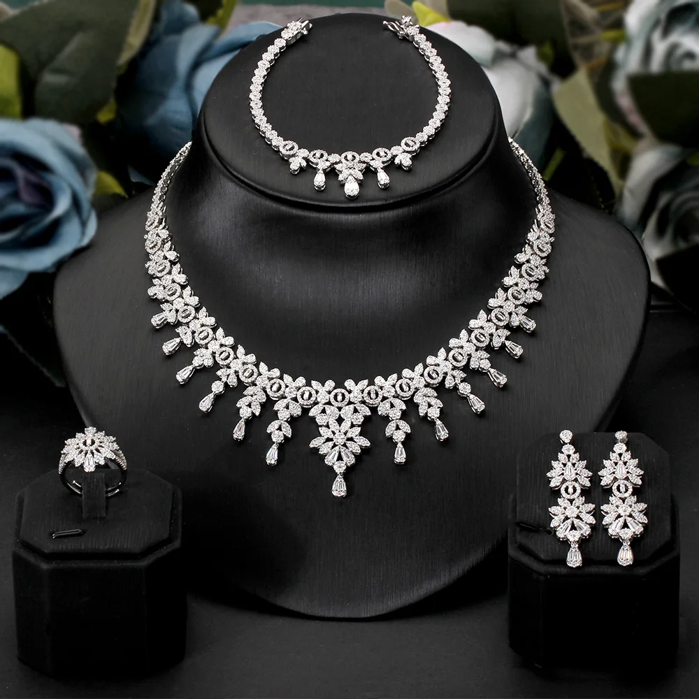 BrideTalk Expensive Bridal 4Pcs Jewelry Set Cubic Zircon Earrings Necklace Bracelet Ring For Women Wedding Party Accessories
BrideTalk Expensive Bridal 4Pcs Jewelry Set Cubic Zircon Earrings Necklace Bracelet Ring For Women Wedding Party Accessories