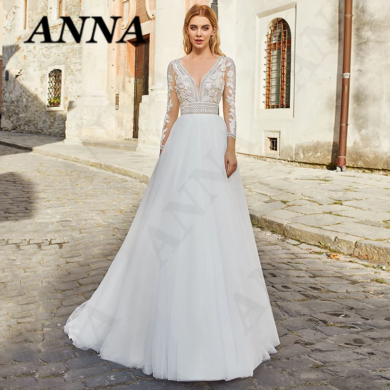 Anna Beauty Wedding Dress 2021 Simpl V Neck Tulle Beach Party Gowns Long Sleeve Appliques Vestido De Noiva Civil Women Skirt
Anna Beauty Wedding Dress 2021 Simpl V Neck Tulle Beach Party Gowns Long Sleeve Appliques Vestido De Noiva Civil Women Skirt