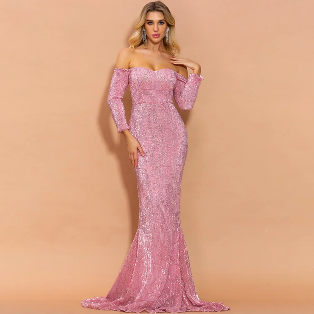 Sexy Long Sleeve Dresses Woman Party Night Shiny Boat Neck Mermaid Floor-Length Formal Dress Women's Prom Dress Cocktail Dress
Sexy Long Sleeve Dresses Woman Party Night Shiny Boat Neck Mermaid Floor-Length Formal Dress Women's Prom Dress Cocktail Dress