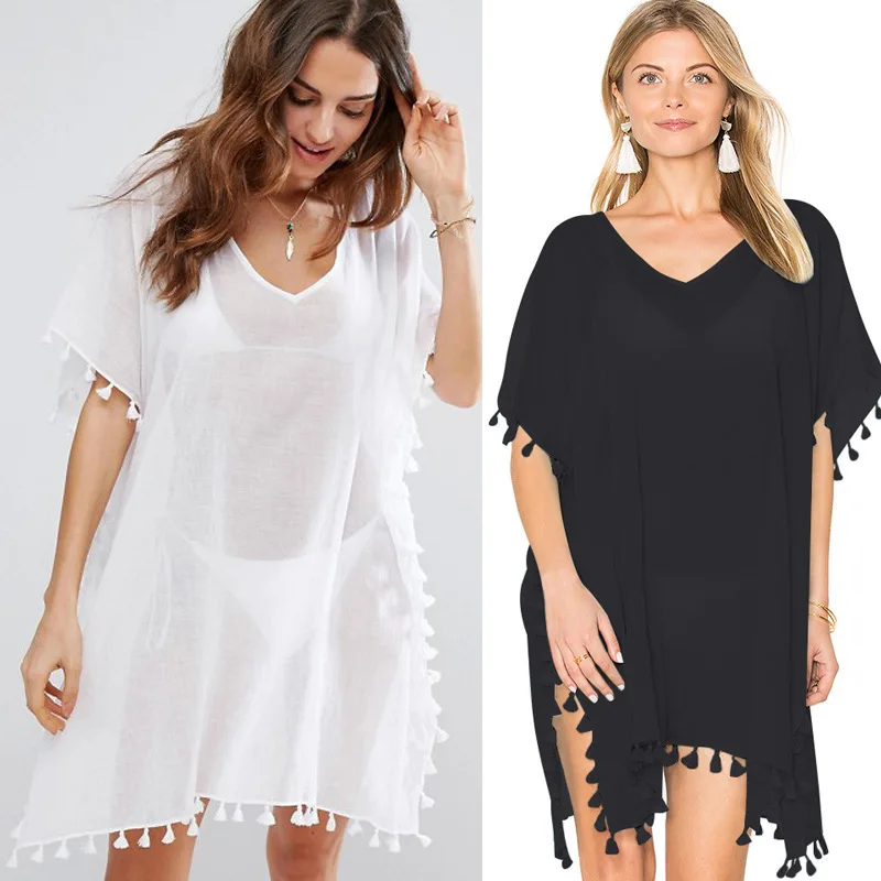 Europe and America best selling new chiffon tassel ball loose beach coat bikini blouse seaside holiday dress women 
Europe and America best selling new chiffon tassel ball loose beach coat bikini blouse seaside holiday dress women