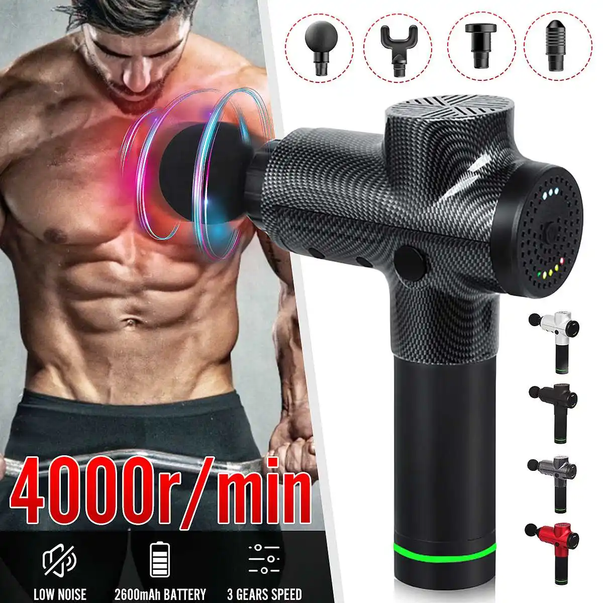 Professional 4000R/min Massage Gun Muscle Relax Body Relaxation Electric Massager with Portable Bag Therapy Gun for Fitness
Professional 4000R/min Massage Gun Muscle Relax Body Relaxation Electric Massager with Portable Bag Therapy Gun for Fitness