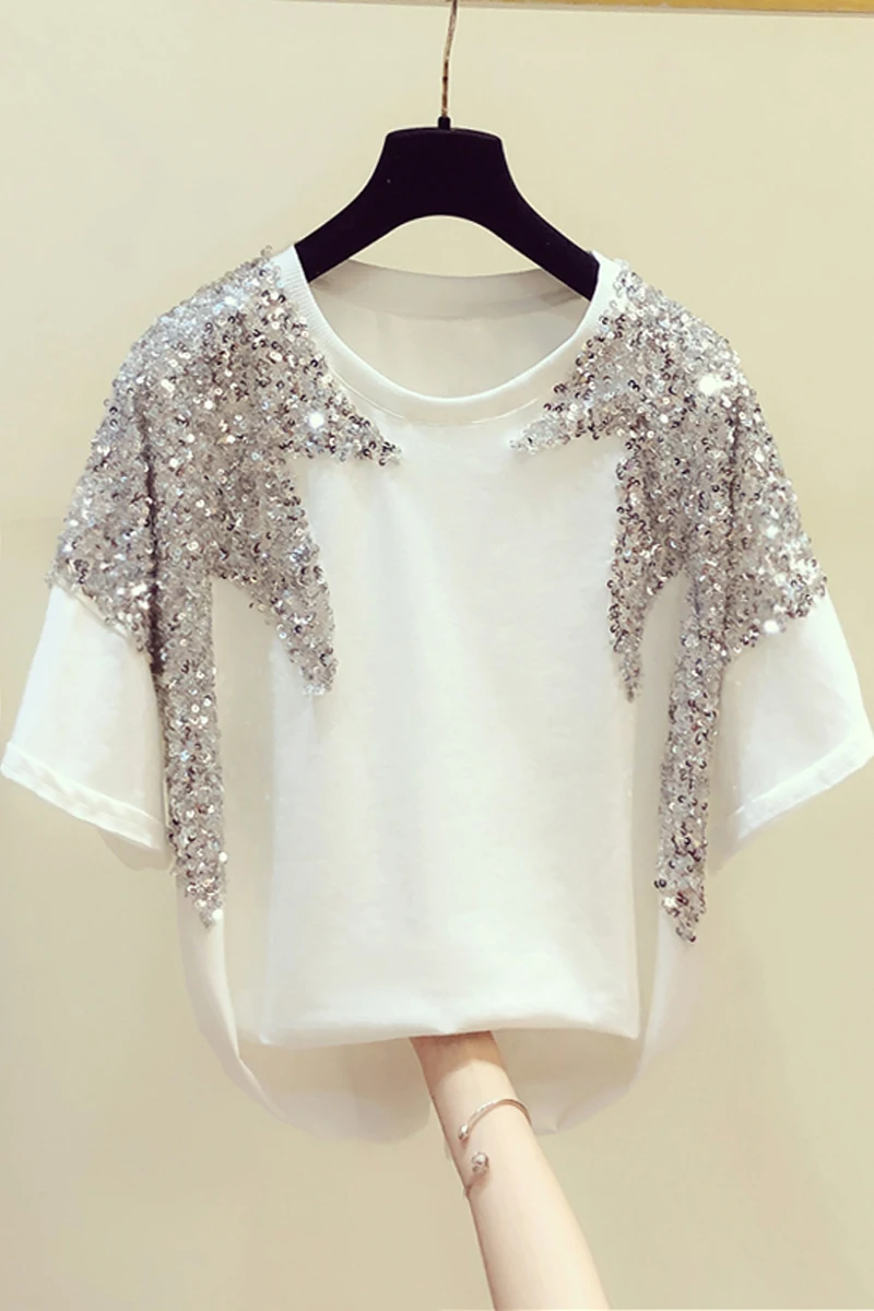 Heavy Embroidery Sequins Design T-shirt Women Korean Style Loose Slimming Round Neck Short Sleeve Tshirt Tops 2021 Summer Tees
Heavy Embroidery Sequins Design T-shirt Women Korean Style Loose Slimming Round Neck Short Sleeve Tshirt Tops 2021 Summer Tees