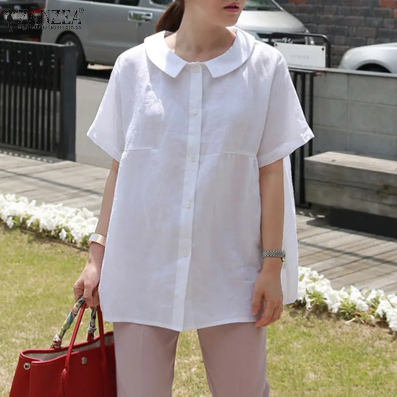 Summer Casual Blouse Women Short Sleeve Buttons Down Shirt ZANZEA Oversized Tunic Tops Loose Solid Cotton Blusas Chemise Mujer
Summer Casual Blouse Women Short Sleeve Buttons Down Shirt ZANZEA Oversized Tunic Tops Loose Solid Cotton Blusas Chemise Mujer