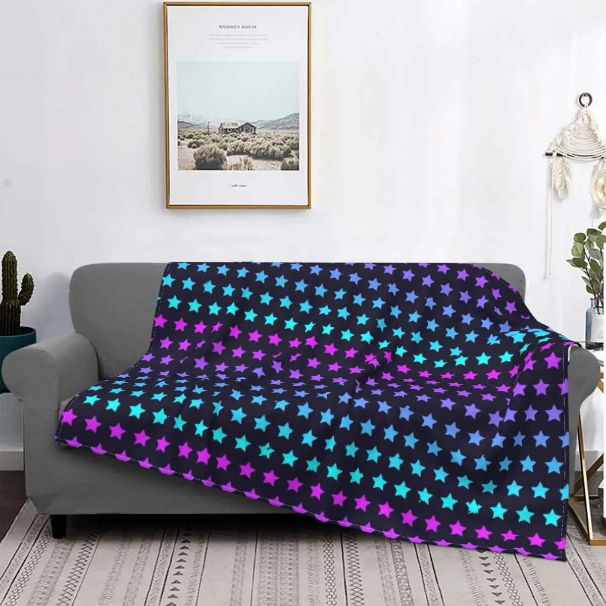 

Colorful Aqua Stars Blanket Bright Sky Twinkling Plush Warm Ultra-Soft Flannel Fleece Throw Blankets For Sofa Bedspread Cover