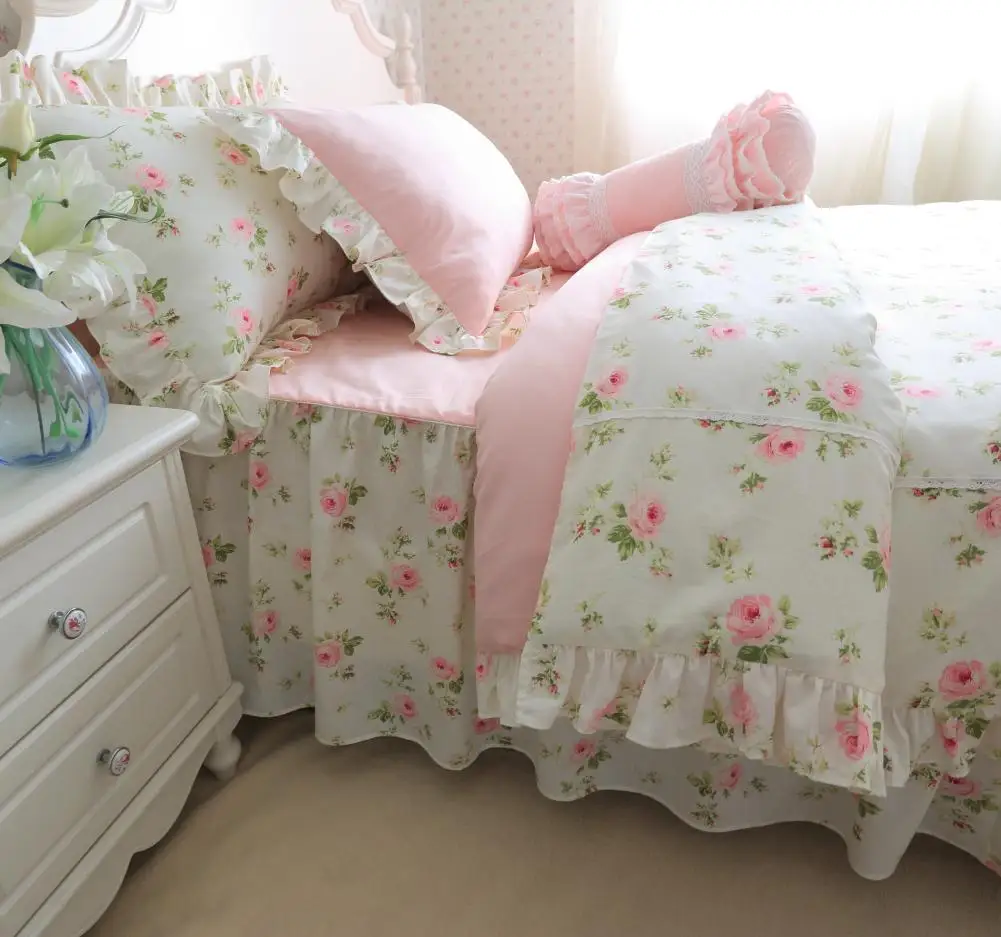 Vintage Pink Floral Ruffled Bedding Duvet Cover Set 100%Cotton Twin Queen King size Girls Bedding set Bedskirt Pillow shams
Vintage Pink Floral Ruffled Bedding Duvet Cover Set 100%Cotton Twin Queen King size Girls Bedding set Bedskirt Pillow shams