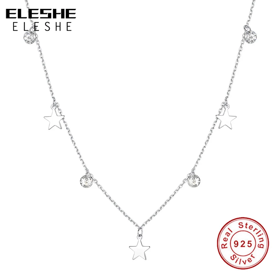 ELESHE Real 925 Sterling Silver Dazzling Cubic Zircon Round & Star Pendant Necklaces for Women Choker Necklace Silver Jewelry
ELESHE Real 925 Sterling Silver Dazzling Cubic Zircon Round & Star Pendant Necklaces for Women Choker Necklace Silver Jewelry