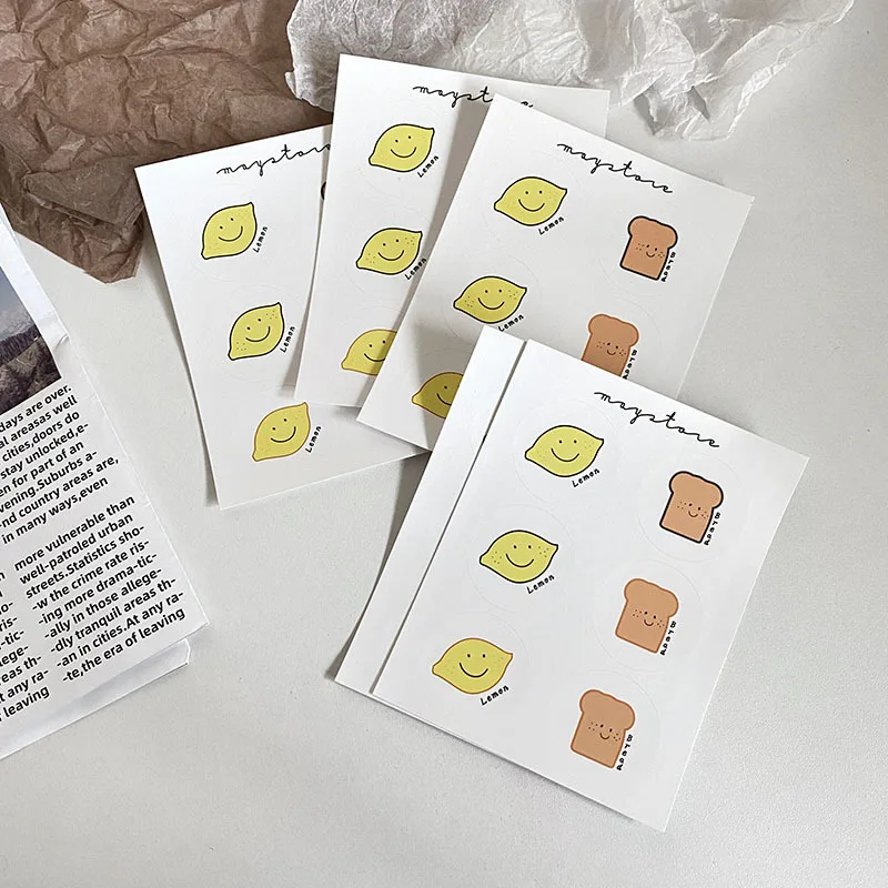 

Ins Lemon Toast Smiling Face Cute Stickers Envelope Card Sealing Post It Mobile Phone Stationery Diy Creative Decorative Sticker