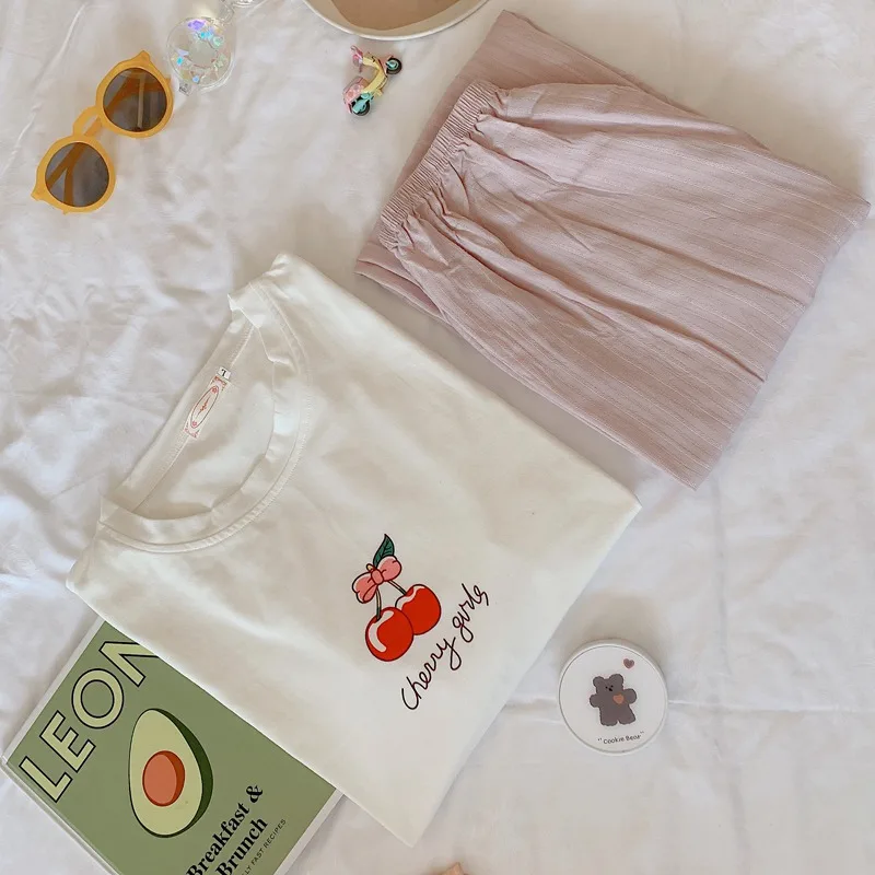 2020 New Summer Cotton Thin Short Sleeve Long Pants Pajama Sets for Women Sleepwear Suit Girls Cute Pyjama Homewear Home Clothes
2020 New Summer Cotton Thin Short Sleeve Long Pants Pajama Sets for Women Sleepwear Suit Girls Cute Pyjama Homewear Home Clothes