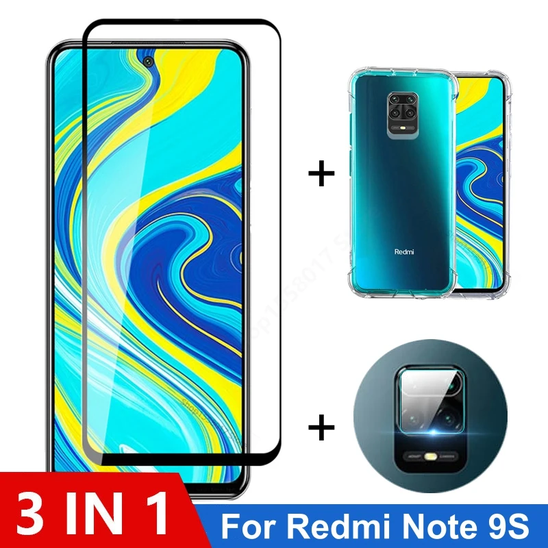 3 в 1 Экран протектор + чехол для телефона Redmi Note 9s Стекло анти шок 9 9A 10 Pro Max из