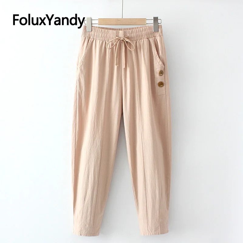 Брюки женские летние из хлопка и льна, с эластичным поясом
Брюки женские летние из хлопка и льна, с эластичным поясом