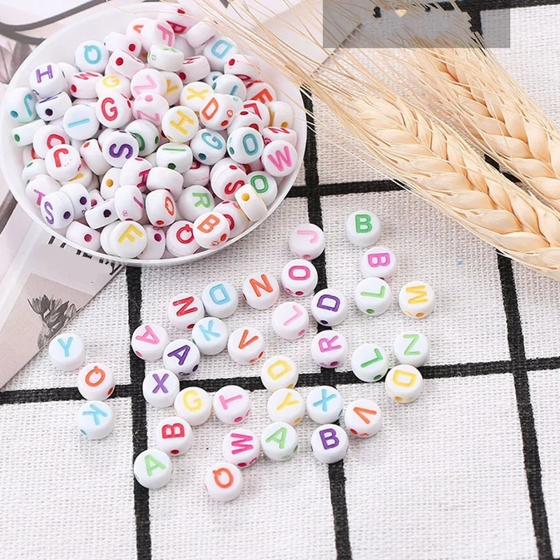 100 PCS Acrylic Numbers English Letters Flat Beads DIY Early Childhood Education Beaded Jewelry Accessories Bracelet Weaving