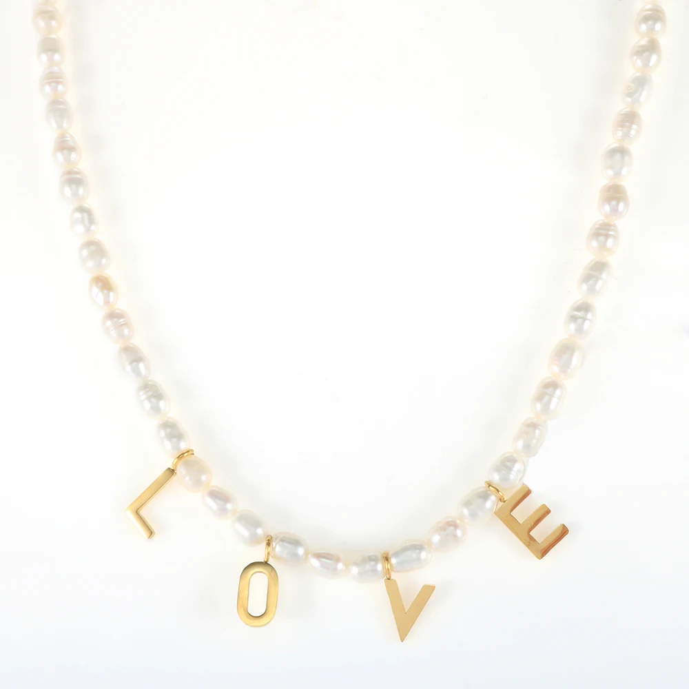 Natural Freshwater Pearl Baroque Letter LOVE Beaded Necklace 18K Gold Plated Titanium Steel Love Necklace Female Jewelry Gifts
Natural Freshwater Pearl Baroque Letter LOVE Beaded Necklace 18K Gold Plated Titanium Steel Love Necklace Female Jewelry Gifts