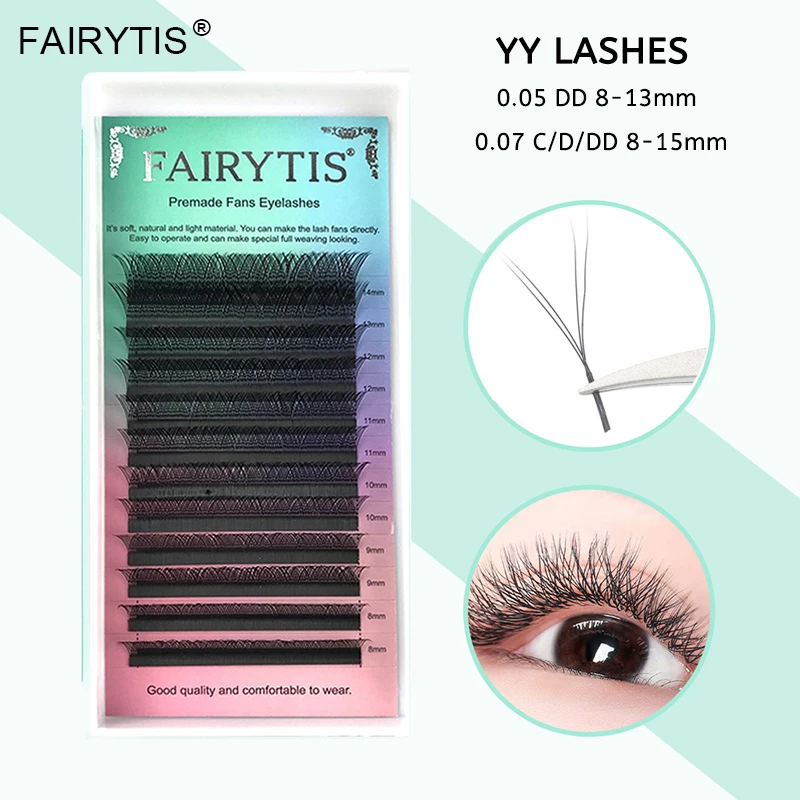 

FAIRYTIS 12 Lines YY Lash Premium Matte Black C D DD Curl Individual Eyelashes Extension Faux Y-shaped Fluffy Lashes Supplies