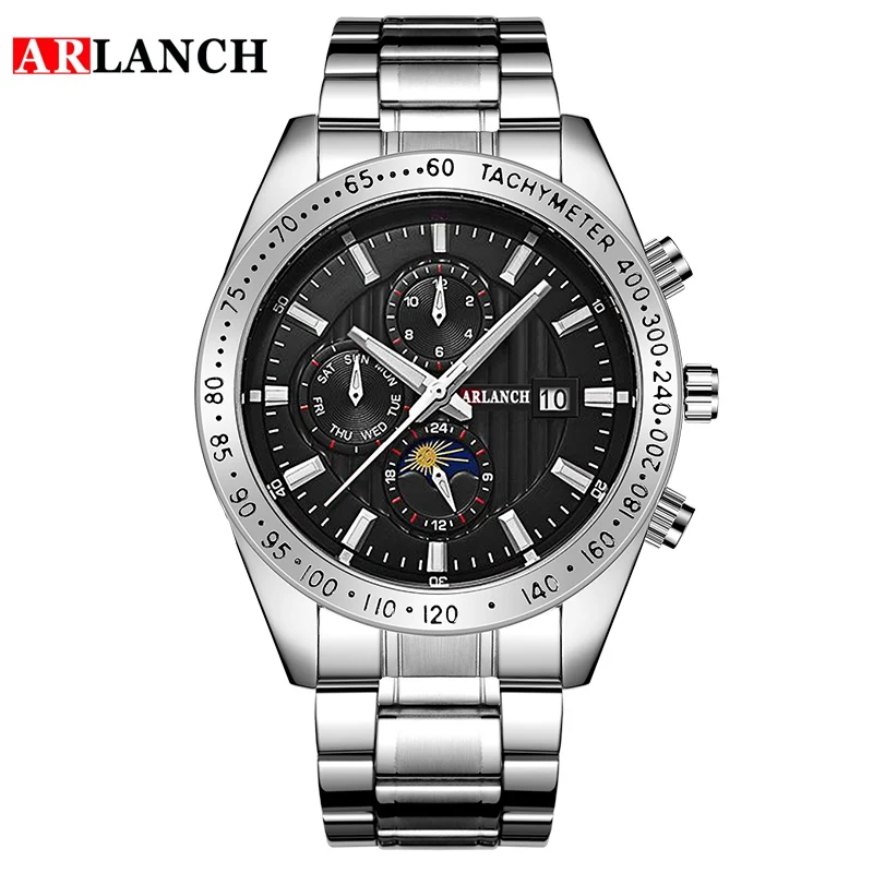 Fashion Brand ARLANCH Men's Watches Sports Quartz Wristwatch Waterproof Steel Watch for Man Relogio Masculino Male Clock | Наручные