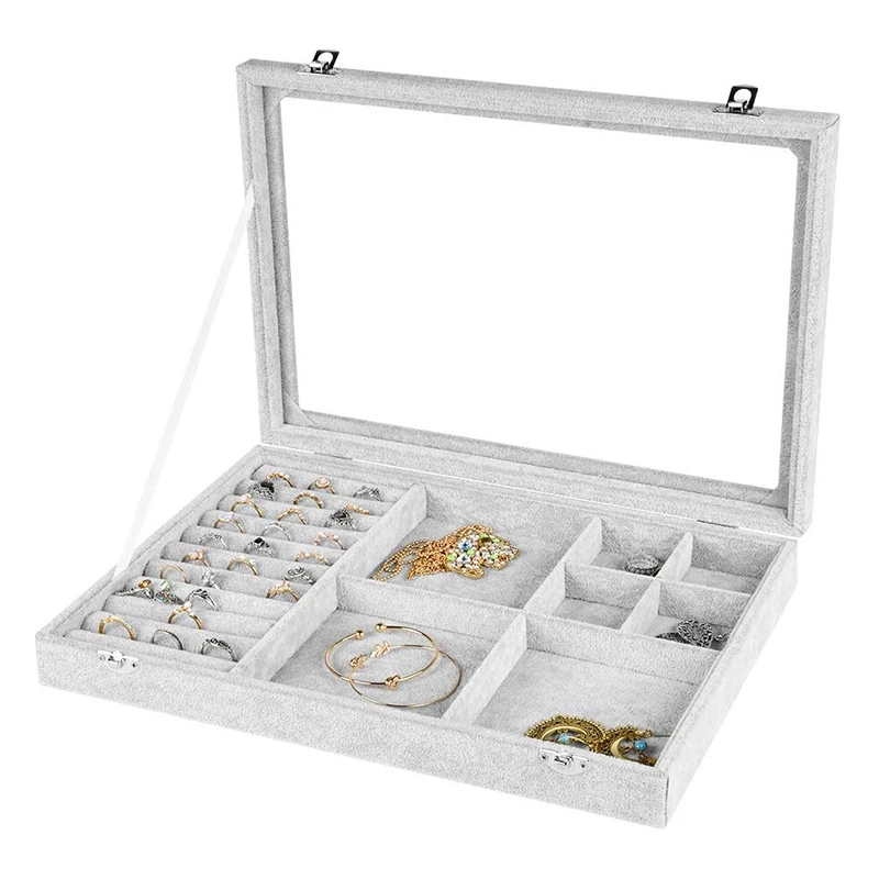 Removable Velvet Large Jewelry Box Earring Organizer for Women, Ring Display Case Jewelry Storage Clear Lids with 2x Clasps
Removable Velvet Large Jewelry Box Earring Organizer for Women, Ring Display Case Jewelry Storage Clear Lids with 2x Clasps